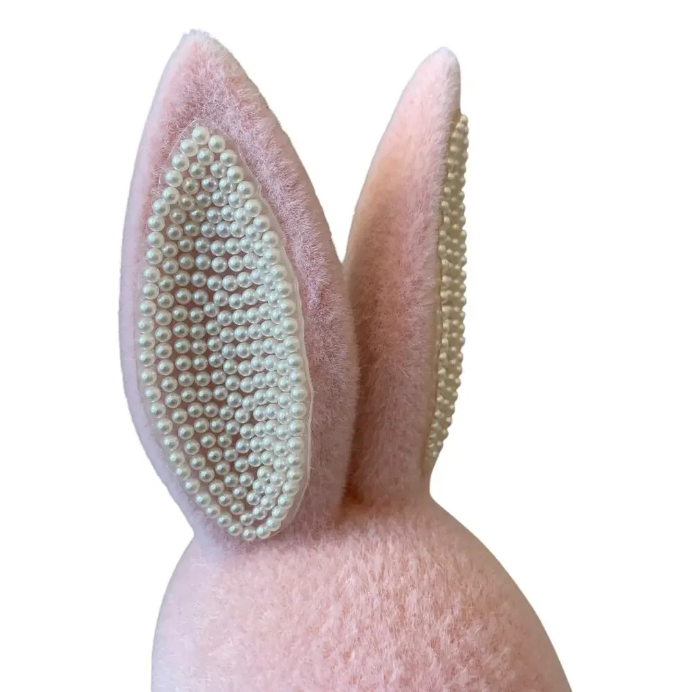 SPRING GATHERINGS 15in Pink Flocked Bunny With Faux Pearl Ears & Ribbon New